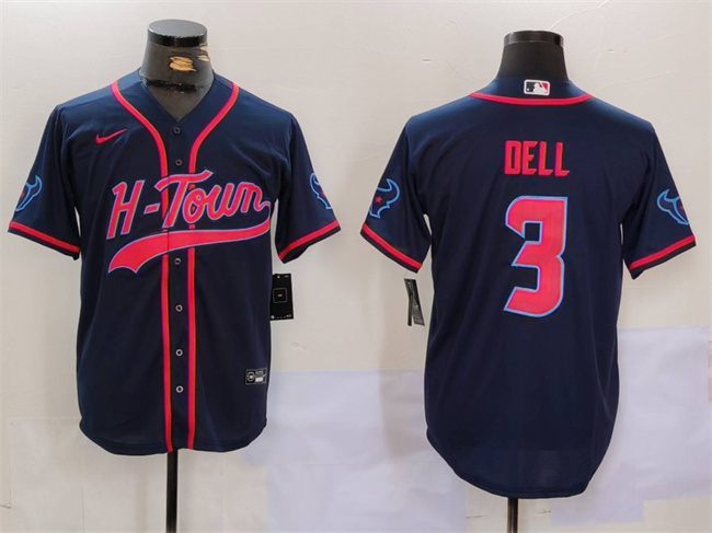 Men's Houston Texans #3 Tank Dell Navy With Patch Cool Base Stitched Baseball Jersey