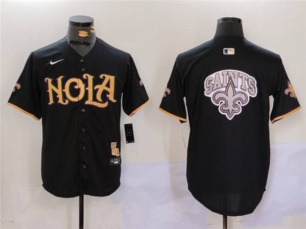 Men's New Orleans Saints Blank Black With Patch Big Logo Cool Base Stitched Baseball Jersey