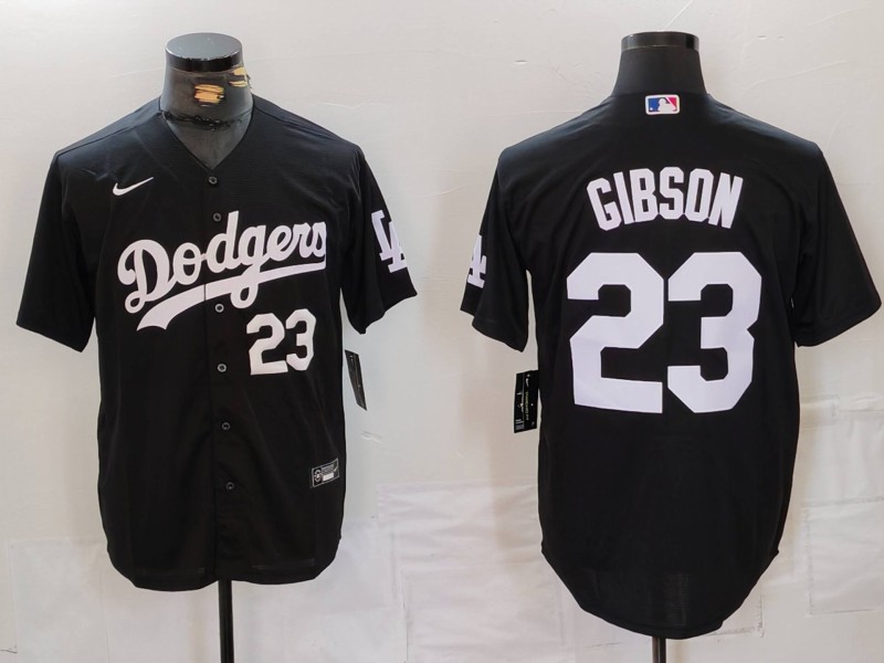 Men's Los Angeles Dodgers #23 Kirk Gibson Number Black Cool Base Stitched Jerseys