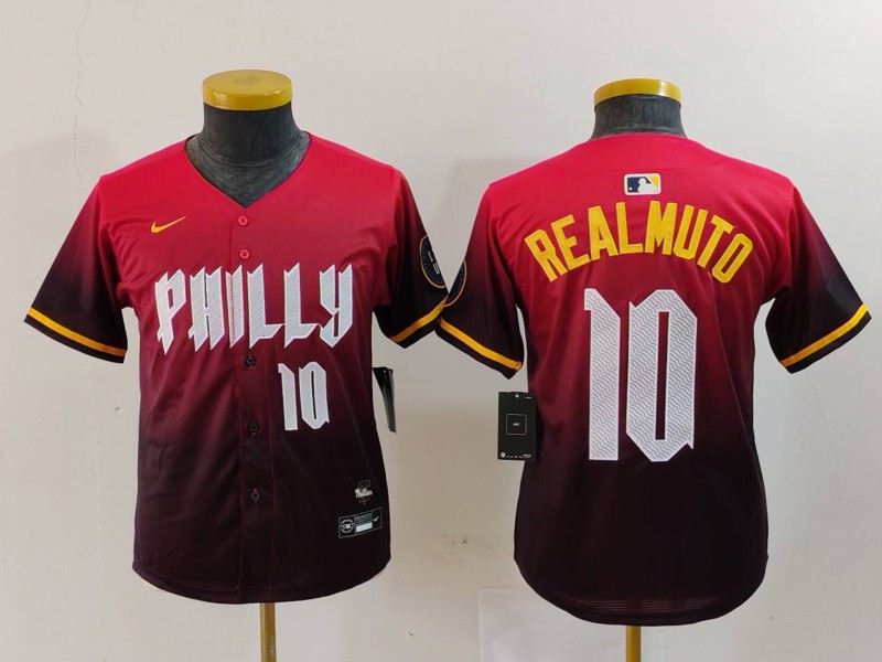 Youth Philadelphia Phillies #10 JT Realmuto Number Red 2024 City Connect Limited Jersey