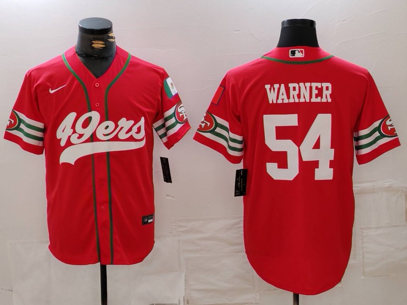 Men's San Francisco 49ers #54 Fred Warner Red Mexico Cool Base Stitched Baseball Jersey