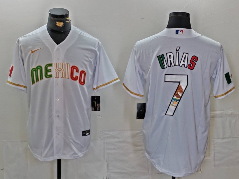 Men's Mexico Baseball #7 Julio Urias 2023 White World Classic Stitched Jerseys