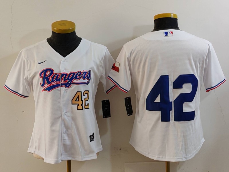 Women's Texas Rangers #42 Jackie Robinson White Cool Base Stitched Baseball Jerseys