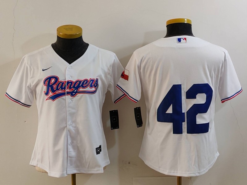 Women's Texas Rangers #42 Jackie Robinson White Cool Base Stitched Baseball Jersey