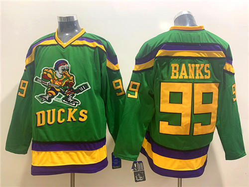 Men's Anaheim Ducks #99 Adam Banks Green Hockey Stitched CCM Jersey