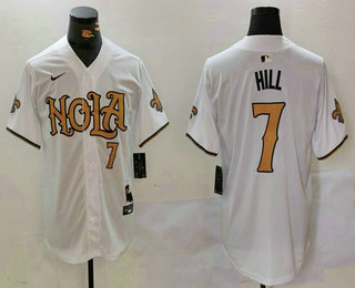 Men's New Orleans Saints #7 Taysom Hill Number White Nola Stitched Baseball Jersey