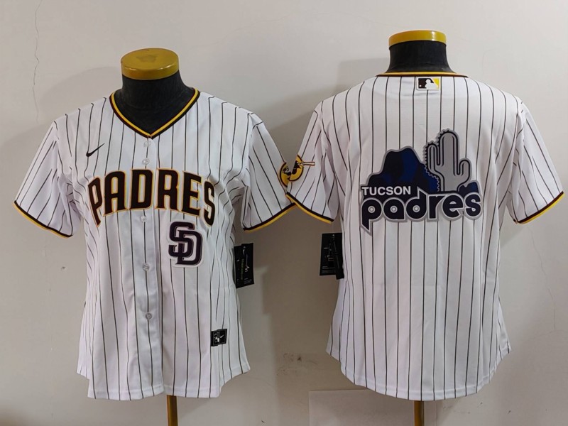 Women's San Diego Padres White Big Logo SD Cool Base MLB Stitched Baseball Jersey