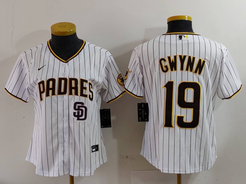 Women's San Diego Padres #19 Tony Gwynn White SD Cool Base Stitched Baseball Jersey