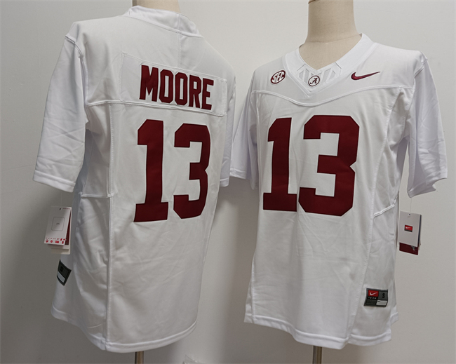 Men's Alabama Crimson Tide #13 Malachi Moore White F.U.S.E Stitched NCAA Football Jersey