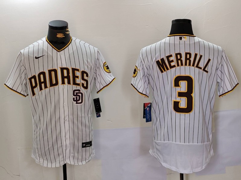 Men's San Diego Padres #3 Jackson Merrill White SD Flex Base Stitched Baseball Jersey