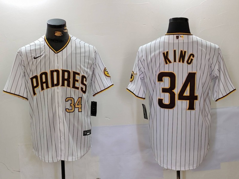 Men's San Diego Padres #34 Michael King White Number Cool Base Stitched Baseball Jersey