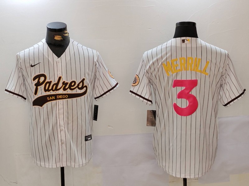 Men's San Diego Padres #3 Jackson Merrill White Nike Cool Base Stitched Baseball Jersey