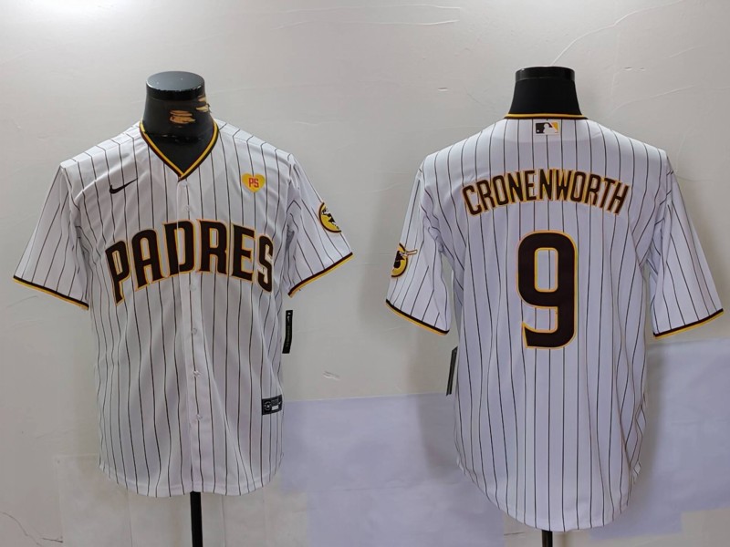 Men's San Diego Padres #9 Jake Cronenworth White With PS Patch Cool Base Stitched Baseball Jersey