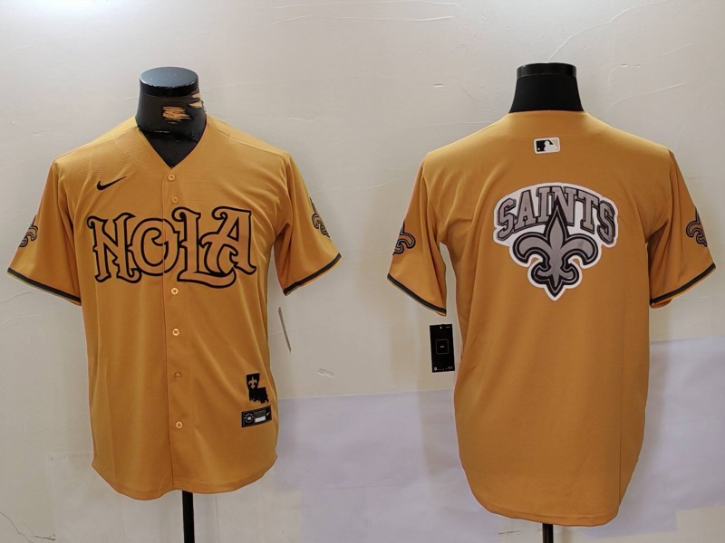 Men's New Orleans Saints Team Big Logo Gold Cool Base Stitched Baseball Jersey