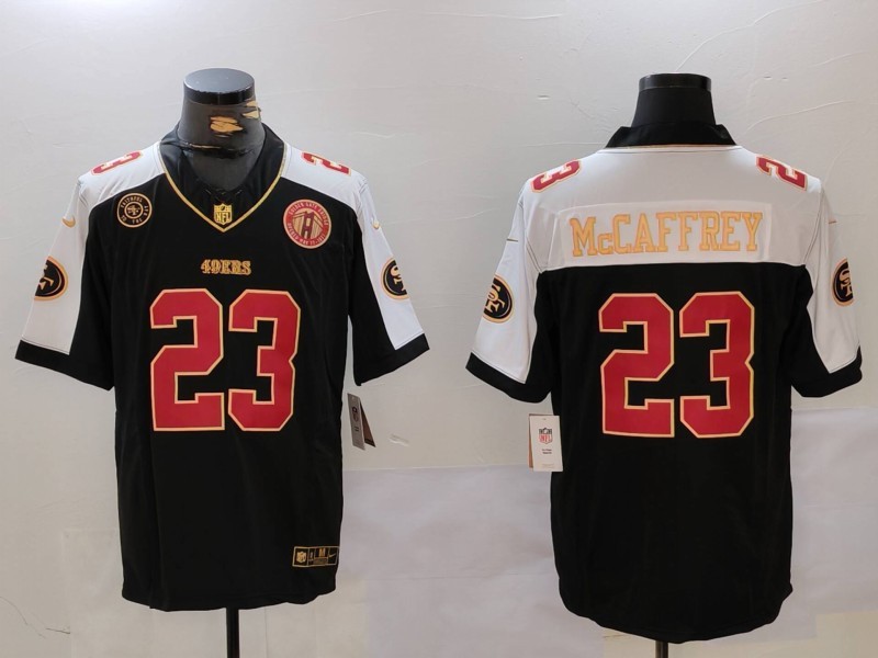 Men's San Francisco 49ers #23 Christian McCaffrey Balck F.U.S.E. Golden Gate Bridge Patch Alternate With Patch Vapor Limited Stitched Football Jersey