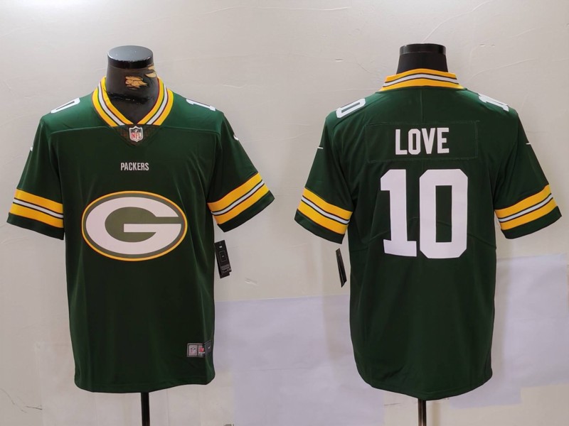 Men's Green Bay Packers #10 Jordan Love Green Big Logo Vapor Limited Stitched Football Jersey