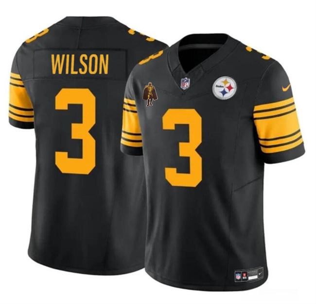 Men's Pittsburgh Steelers #3 Russell Wilson Black F.U.S.E. With Walter Payton Patch Color Rush Limited Stitched Jersey