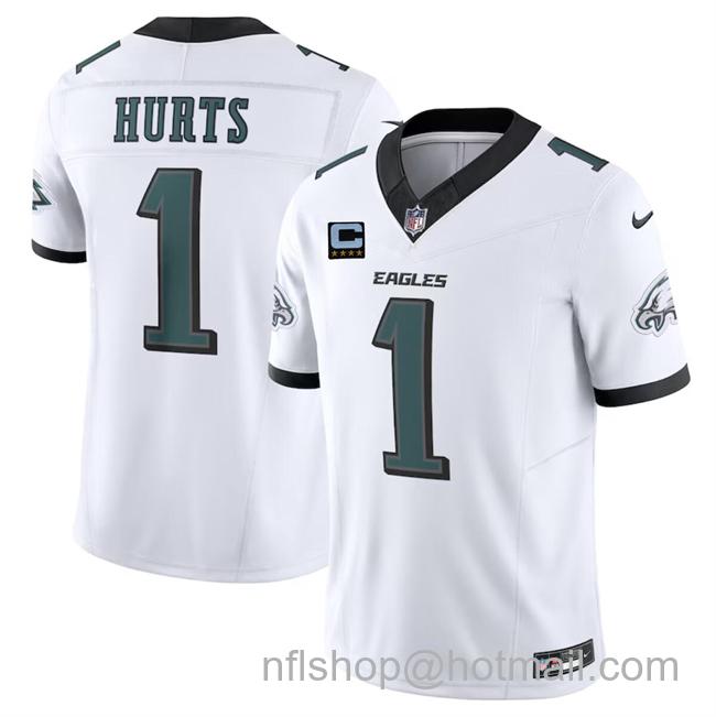 Men's Philadelphia Eagles #1 Jalen Hurts White F.U.S.E With 4-Star C Patch Vapor Untouchable Limited Stitched Football Jersey