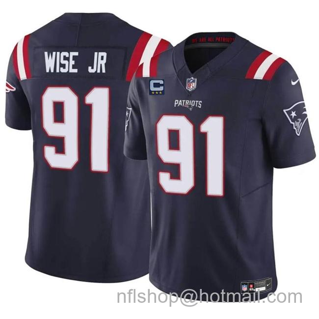 Men's New England Patriots #91 Deatrich Wise Jr Navy F.U.S.E. With 3-Star C Patch Vapor Limited Stitched Football Jersey