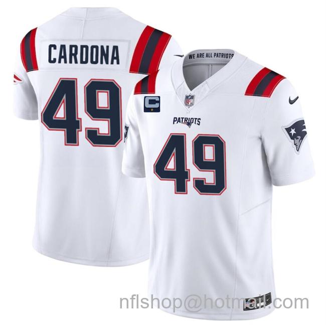 Men's New England Patriots #49 Joe Cardona White F.U.S.E. With 1-Star C Patch Vapor Limited Stitched Football Jersey