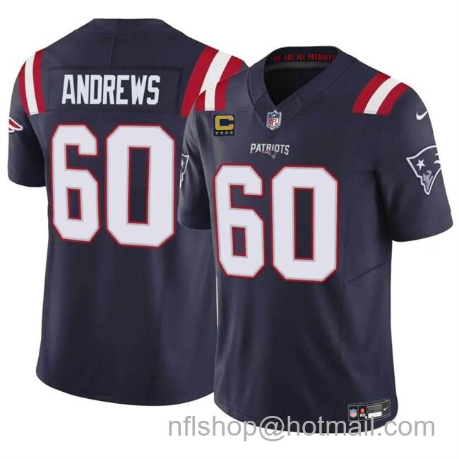 Men's New England Patriots #60 David Andrews Navy 2023 F.U.S.E. With 4-Star C Patch Vapor Limited Stitched Football Jersey