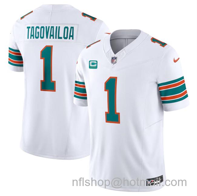 Men's Miami Dolphins #1 Tua Tagovailoa White F.U.S.E Alternate With 3-Star C Patch Vapor Limited Stitched Football Jersey