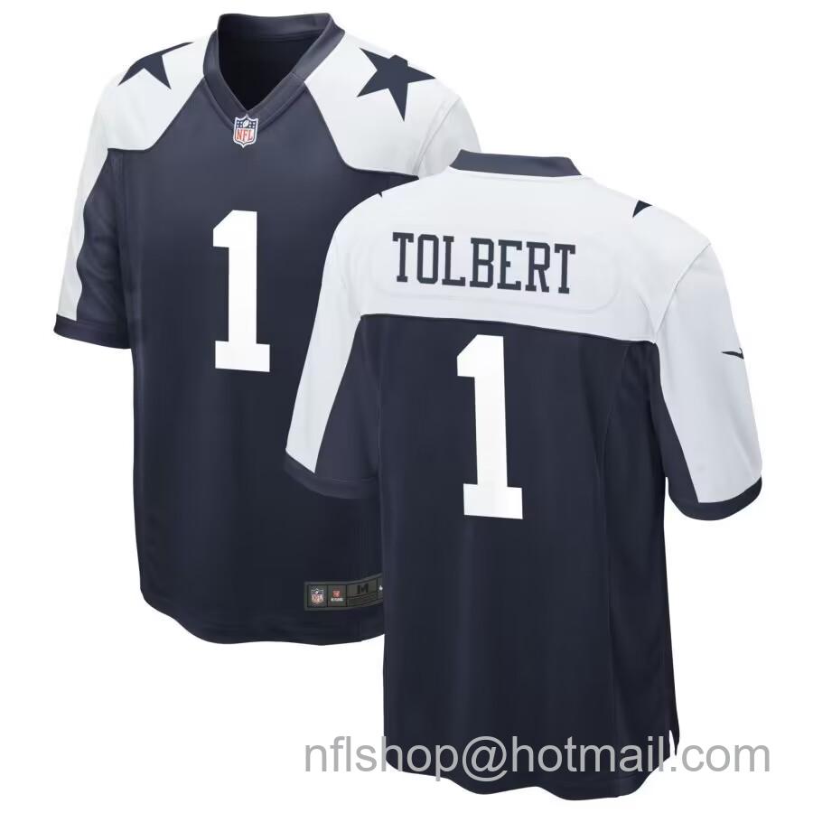 Men's Dallas Cowboys #1 Jalen Tolbert Thanksgiving Blue Vapor Limited Stitched Football Jersey