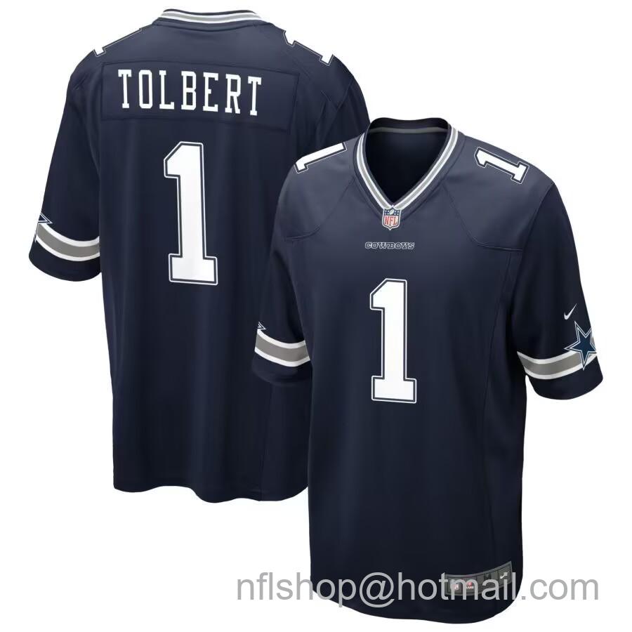 Men's Dallas Cowboys #1 Jalen Tolbert Navy Blue Vapor Limited Stitched Football Jersey