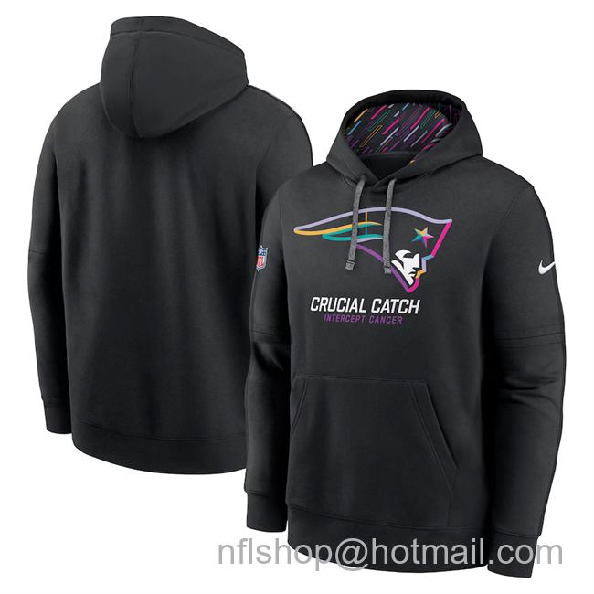 Men's New England Patriots Black 2024 Crucial Catch Club Pullover Hoodie