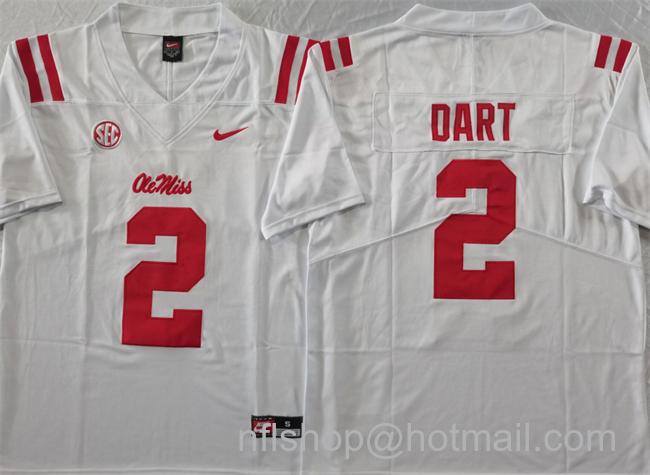 Men's Ole Miss Rebels #2 Jaxson Dart White Stitched NCAA Football jersey