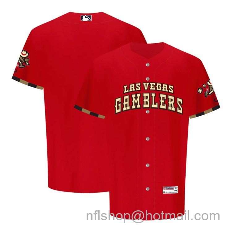 Men's Las Vegas Gamblers 2024 Blank 2024 With Sleeve Patch Theme Night Collection Red Stitched Baseball Jersey