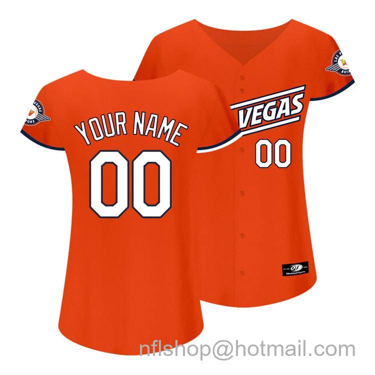 Women's Las Vegas Aviators Customized 2023 Road Las Vegas Orange Replica Stitched Baseball Milb Jersey