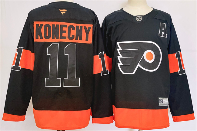 Men's Philadelphia Flyers #11 Travis Konecny Black 2024 Stitched Jersey