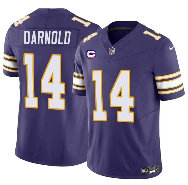 Men's Minnesota Vikings #14 Sam Darnold Purple 2024 F.U.S.E. Throwback With 4-Star C Patch Vapor Untouchable Limited Stitched Jersey