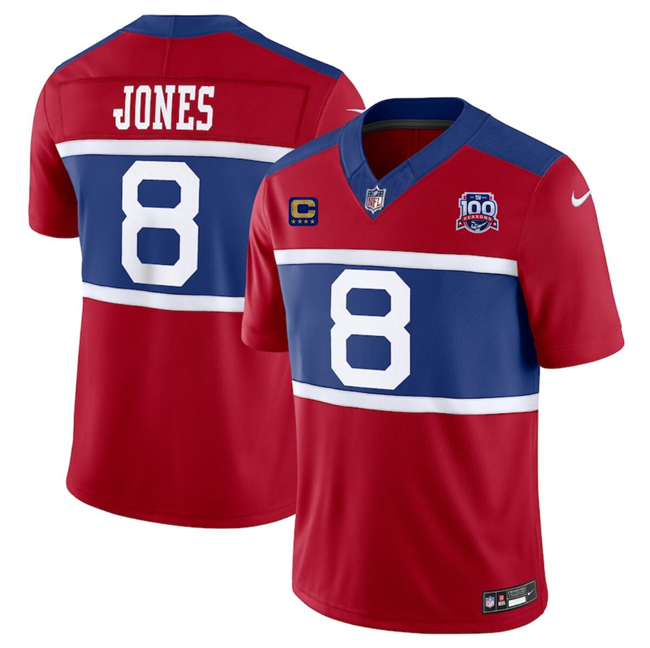 Men's New York Giants #8 Daniel Jones Red 2024 F.U.S.E. Alternate With 4-Star C Patch 100TH Season Patch Vapor Untouchable Limited Stitched Jersey