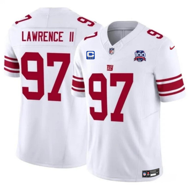 Men's New York Giants #97 Dexter Lawrence II White 2024 F.U.S.E. With 3-Star C Patch And 100TH Season Patch Vapor Untouchable Limited Stitched Jersey