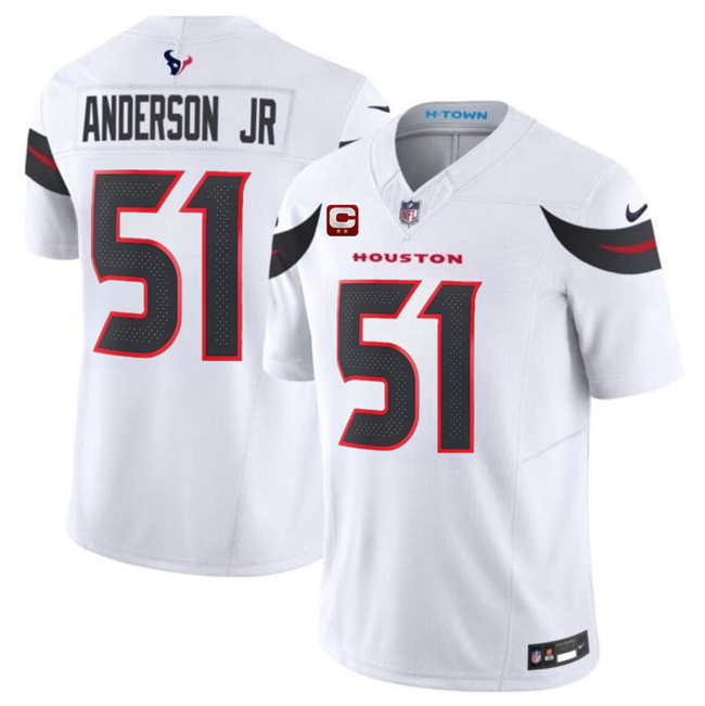 Men's Houston Texans #51 Will Anderson Jr White 2024 Vapor F.U.S.E. With 2-star C Patch Limited Stitched Jersey