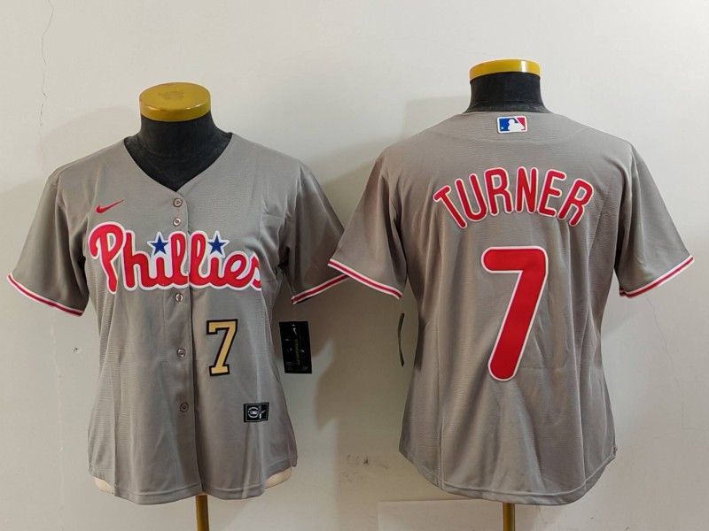 Women's Philadelphia Phillies #7 Trea Turner Grey Stitched Cool Base Nike Jerseys