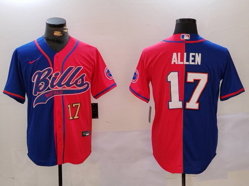 Men's Buffalo Bills #17 Josh Allen Red Blue Team Cool Base Stitched Baseball Jerseys