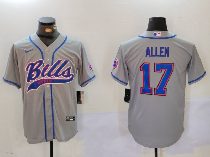 Men's Buffalo Bills #17 Josh Allen Grey Team Cool Base Stitched Baseball Jersey1