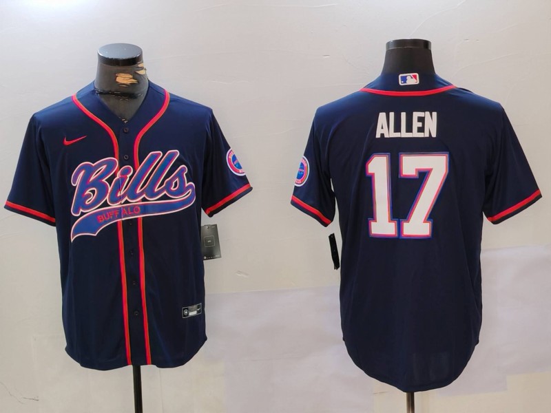 Mens Buffalo Bills #17 Josh Allen Navy Team Cool Base Stitched Baseball Jersey