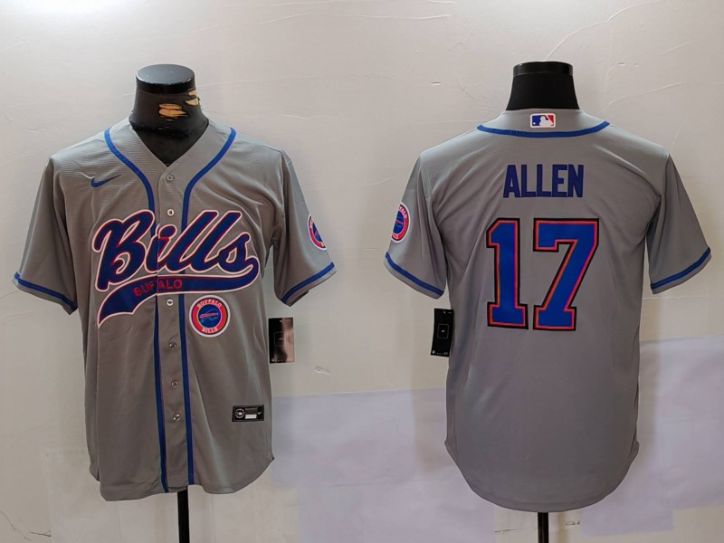 Men's Buffalo Bills #17 Josh Allen Grey Team Cool Base Stitched Baseball Jerseys