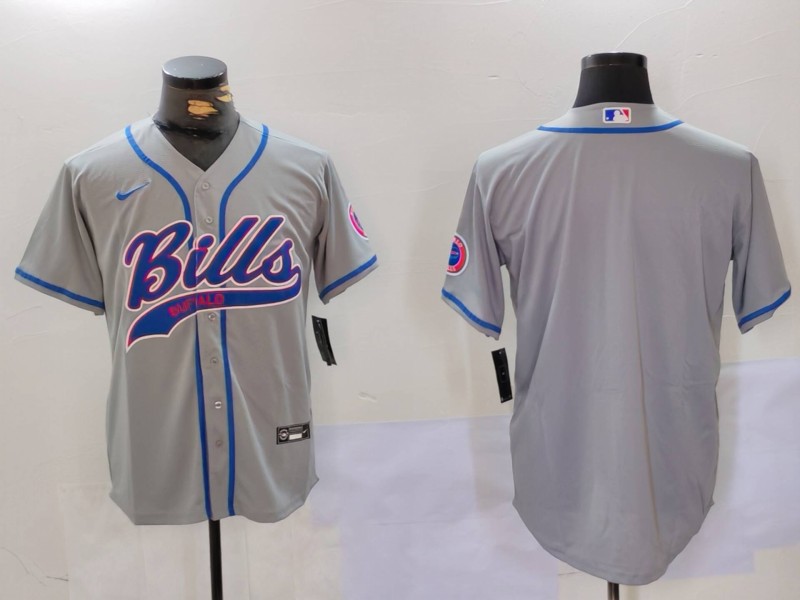 Men's Buffalo Bills Grey Team Blank Cool Base Stitched Baseball Jersey