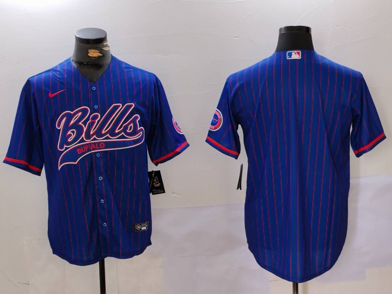 Men's Buffalo Bills Blank Blue Team Cool Base Stitched Baseball Jersey