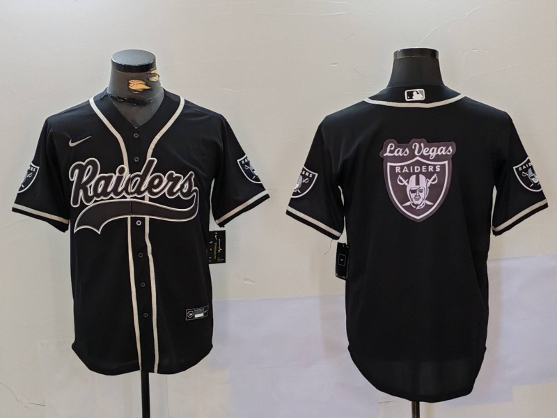 Men's Las Vegas Raiders Black Team Big Logo With Patch Cool Base Stitched Baseball Jersey