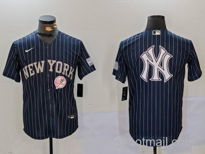 Men's New York Yankees Navy Team Big Logo NY Cool Base Nike Stitched Baseball Jerseys