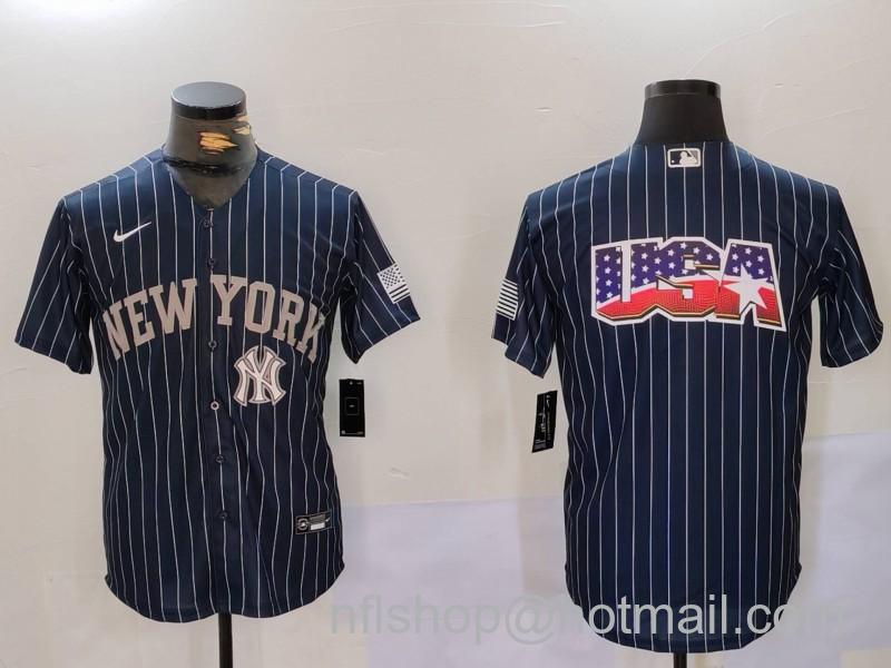 Men's New York Yankees Navy Team Big Logo USA Cool Base Stitched Baseball Jerseys