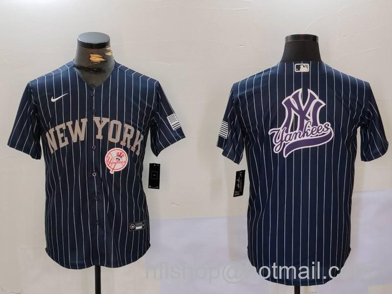 Men's New York Yankees Navy Team Big Logo Cool Base Stitched Nike Baseball Jerseys