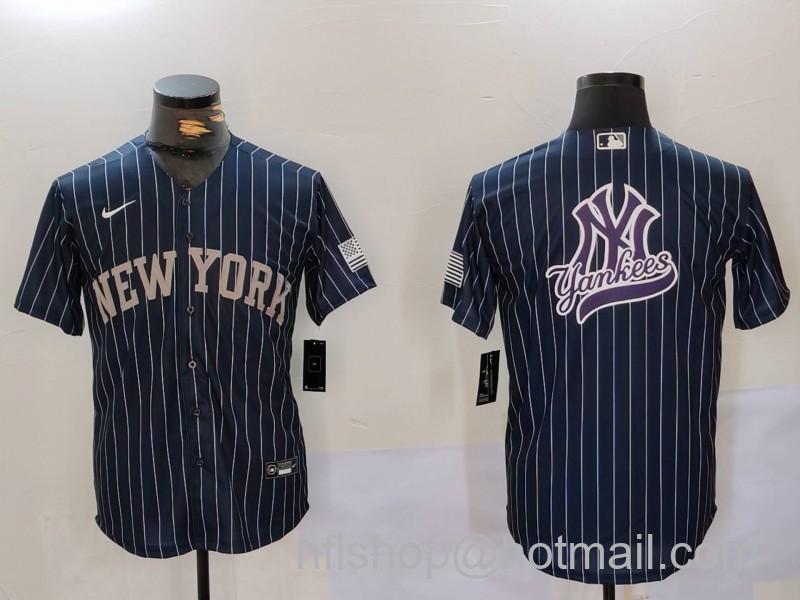 Men's New York Yankees Navy Team Big Logo Cool Base Stitched Nike Baseball Jersey