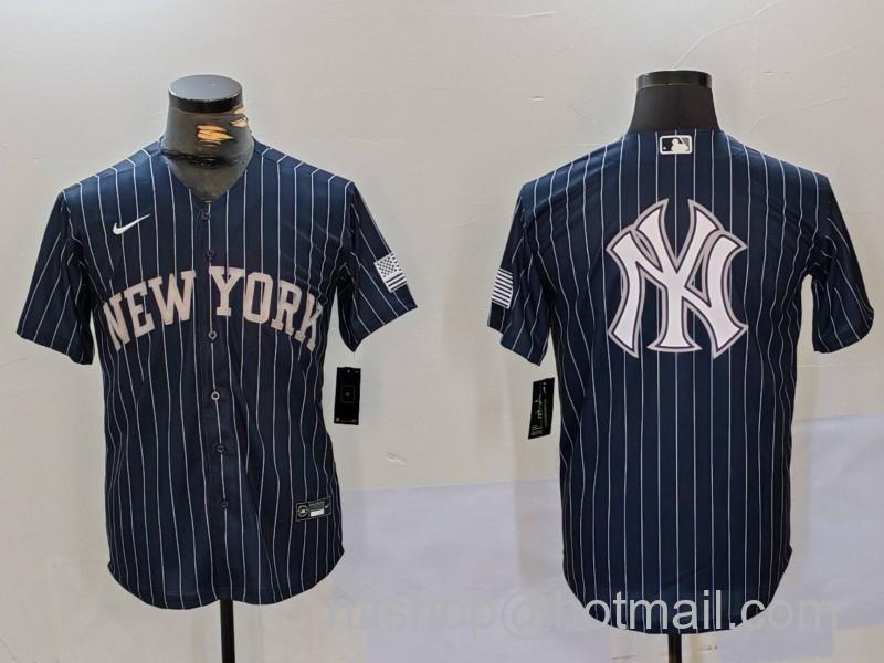 Men's New York Yankees Navy Team Big Logo Cool Base Nike Stitched Baseball Jersey